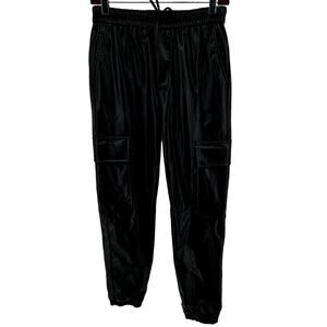 Zara Faux Leather Cargo Jogger Pants Drawstring Pockets Casual Black XSmall